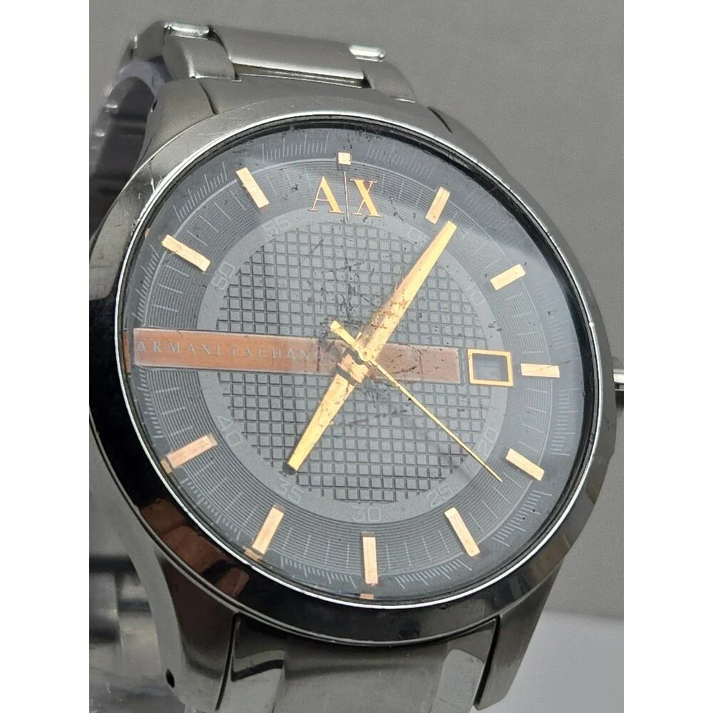 Armani Exchange AX2102 Mens 47mm Gray Dial Rose Gold Stainless Watch New Battery